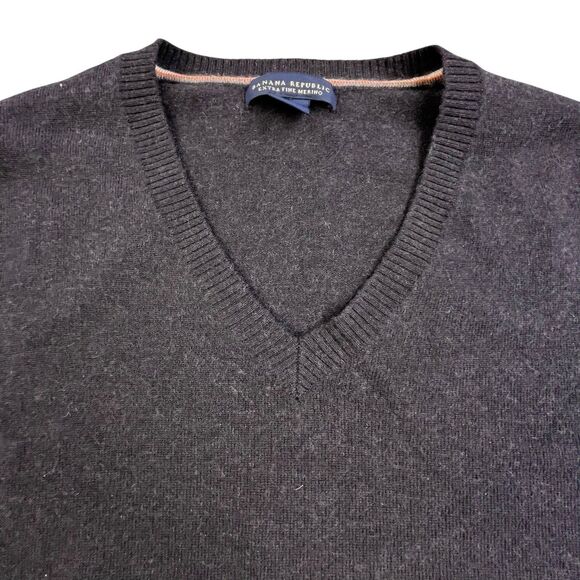 Banana Republic Extra Fine Merino Wool Sweater Mens XL Brown V-Neck Tight Knit - Picture 1 of 7